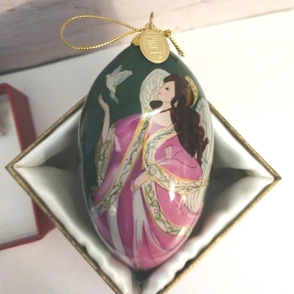 2014 PIER 1  LI BIEN Angel Christmas Glass Tear Drop Ornament w/Box 5"
